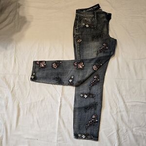 Laurie Felt Embroidered Straight Leg Jeans - Gray